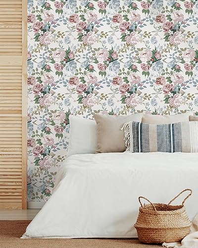 Miniatura 4 de Lativo Papel tapiz floral para despegar y pegar, papel tapiz de flores rosadas para dormitorio, papel de contacto bohemio para armarios, papel tapiz