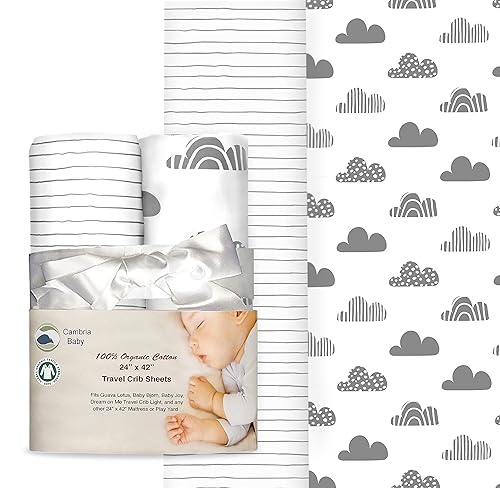 Sábanas ajustadas para cuna/corral de viaje 100% algodón orgánico para guayaba loto, BabyBjorn, Dream on Me, Baby Joy y todos los Negro, gris oscuro