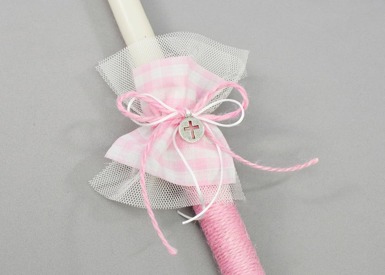 Dahlia Weddings and Baptisms Greek Orthodox Easter Candle - Plaid & Charm - Pascha Lambathes - Πασχαλινἐς Λαμπάδες | Dahlia (Pink Plaid)