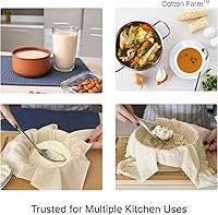 Vista 6 de Cotton Farm - Paños de queso precortados, 18 x 18 pulgadas, grado 100, bordes sobrehilados, listos para usar, gasa de muselina para colar y cocinar