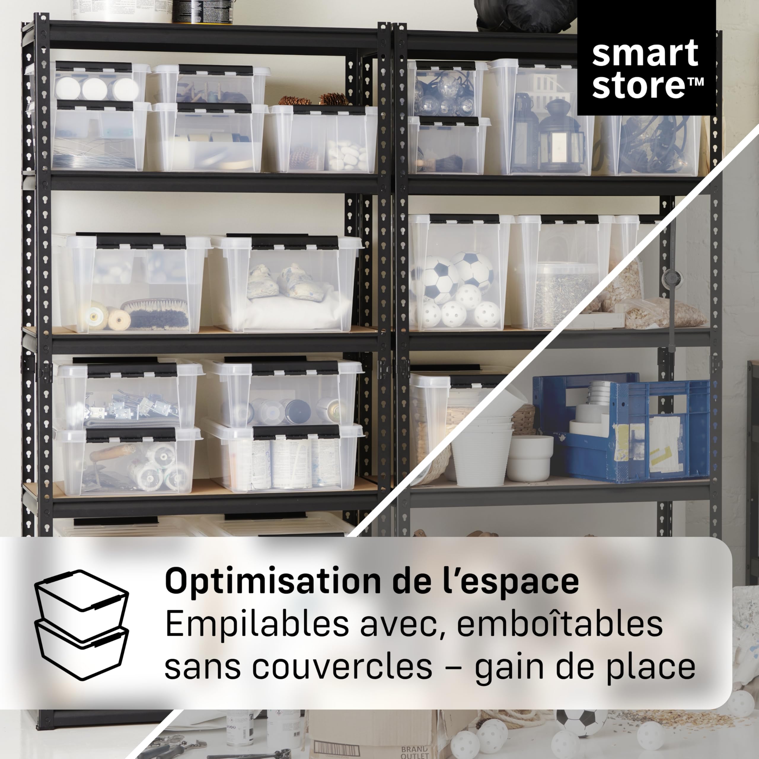SmartStore - 3x Boîte de Rangement Plastique avec Couvercle Classic 52L (50x39x41cm) | Empilable et de Qualité Alimentaire | Boîte Plastique avec Couvercle & Coins Renforcés | Garantie 10 Ans