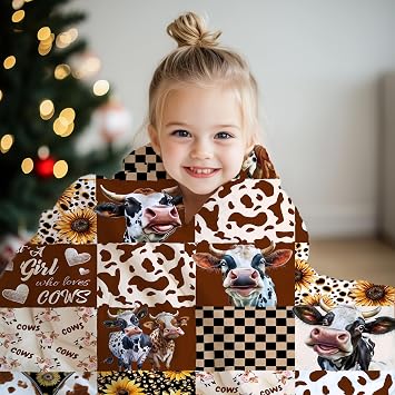 Highland Cow Blanket Cow Lover Gift 30''x40'' | Sunflower Checkered Cow Print Flannel Throw Blanket, Soft Lightweight Blanket for Rustic Farmhouse Couch Room Decor Gift