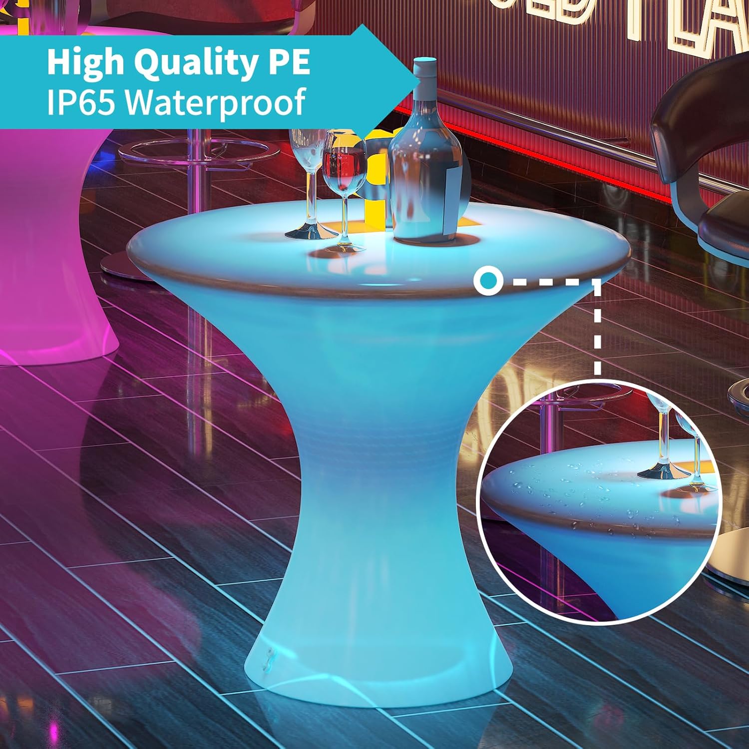 CECER 18" LED Cocktail Table，Rechargeable Light Up Furniture with Remote, 16 RGB Colors Changing Coffee Table，Waterproof Luminous Table for Party，Bar-Hourglass