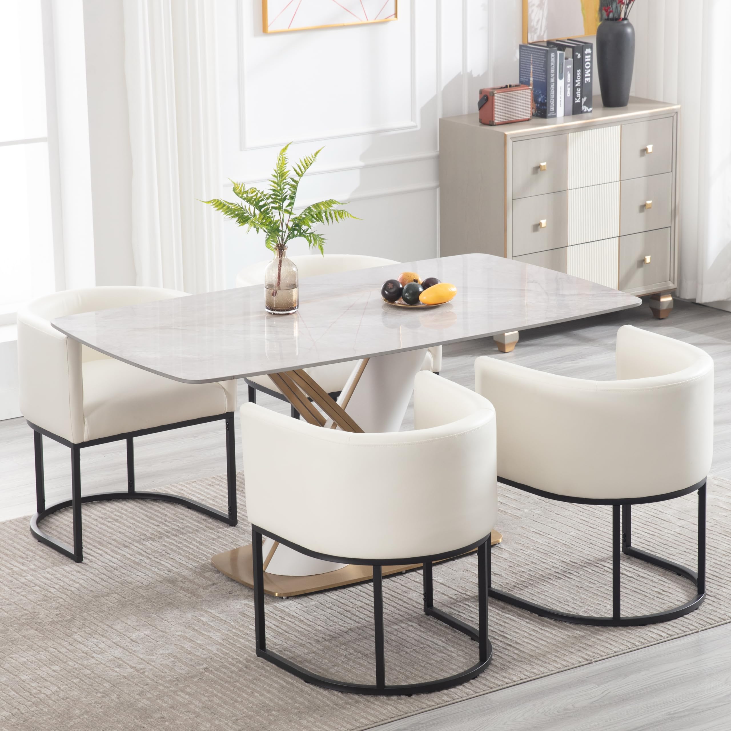 RIVOVA Upholstered Dining Chairs Set of 4, Modern Barrel Side Armchair Upholstered Dining Room Chairs Comfy Armchair Kitchen Side Chair for Living