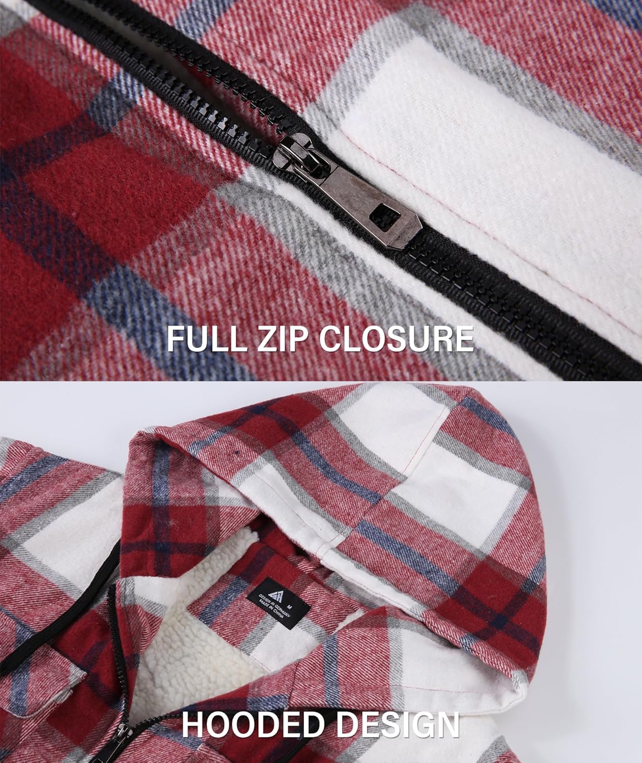 SECOOD Mens Flannel Sherpa Lined Jacket with Hood Plaid Shirts Jackets Zip Up Long Sleeve Sweatshirt Winter Coat for Men - Image 4
