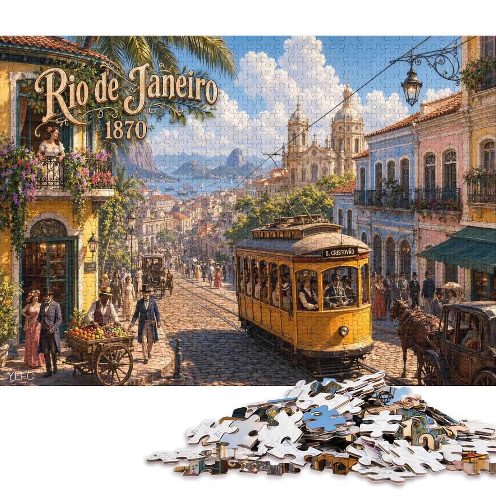 Vintage Rio De Janeiro Streetscape 300 Piece Wooden Jigsaw Puzzle,Adults & Kids 14+,Home Wall Decor,Whimsical Challenge,Educational Toy,Wood,Great Gifts,Stress Relief (40x28cm)