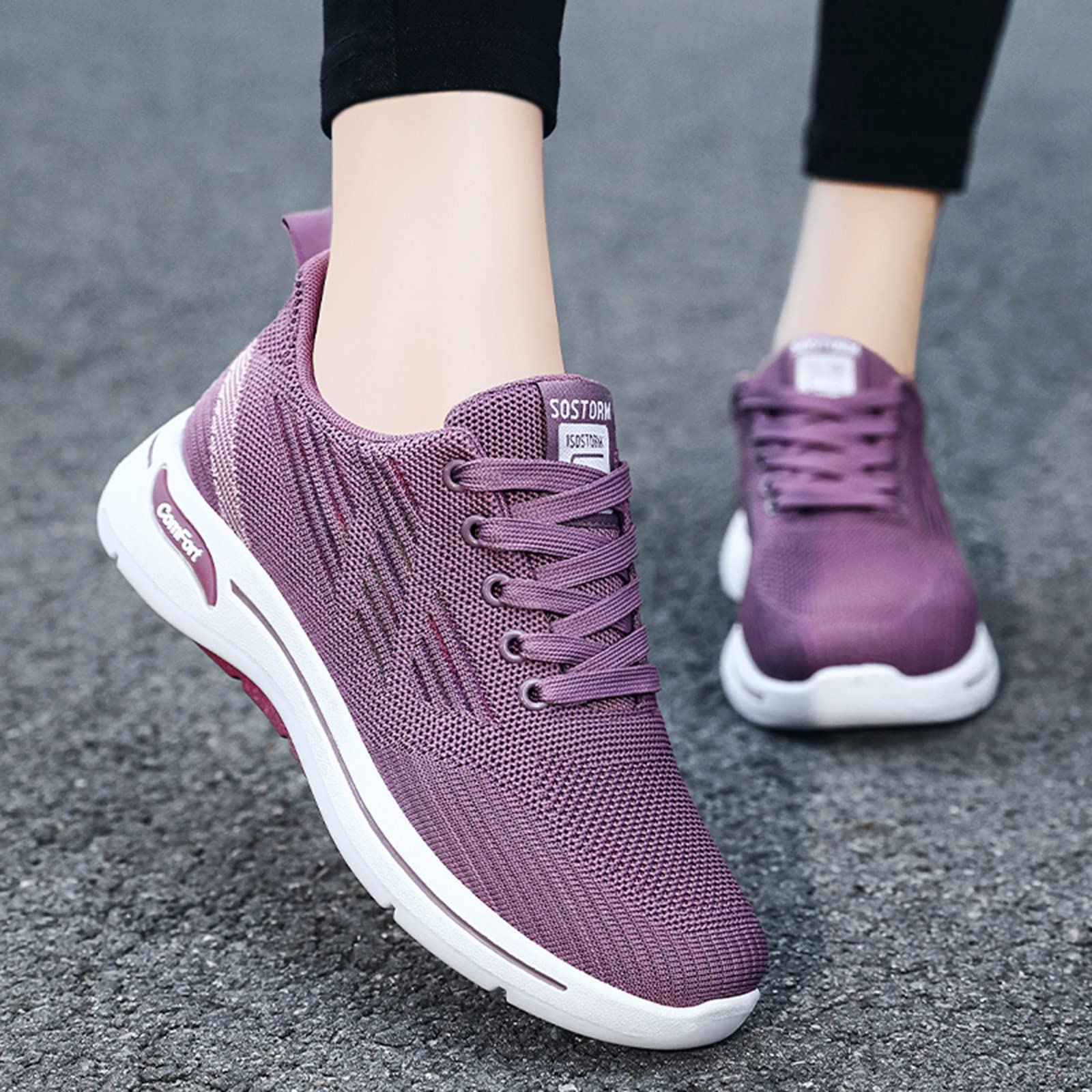 Moda damska jesienne buty sportowe, sportowe lekkie buty do chodzenia na co dzień z siatką okrągły nosek sznurowane wygodne oddychające chodaki tenisowe trampki