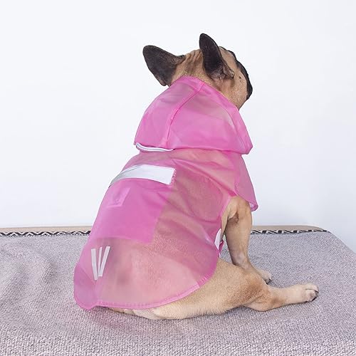 Miniatura 8 de iChoue Chubasquero para perro, plegable, impermeable, ajustable, con correas reflectantes, ligero poncho para bulldog francés mediano (transparente,