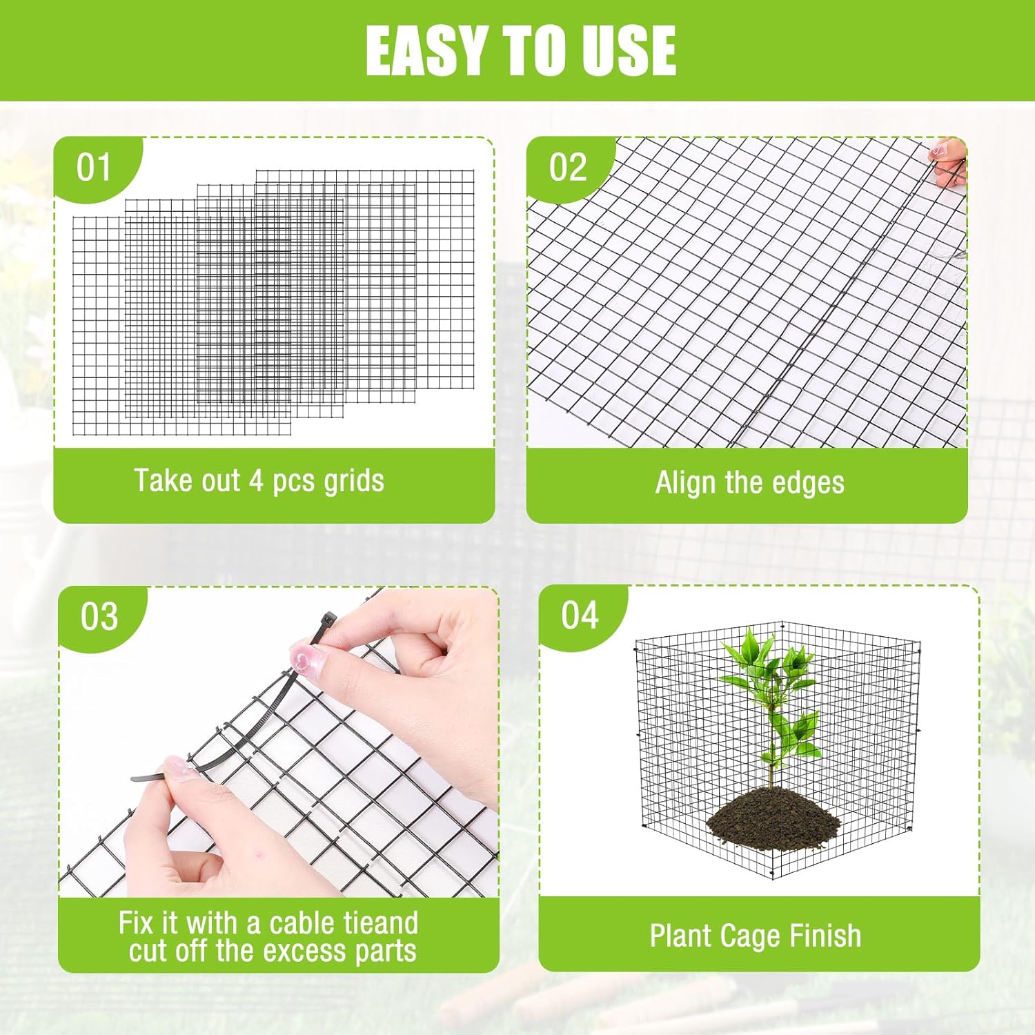 Zubebe 30 Pack Small Wire Plant Protectors Square Plant Protectors from Animals Mesh Cage Chicken Wire Cloche for Shrubs and Vegetables with Ground Stakes and Nylon Ties (12 x 12 Inch)