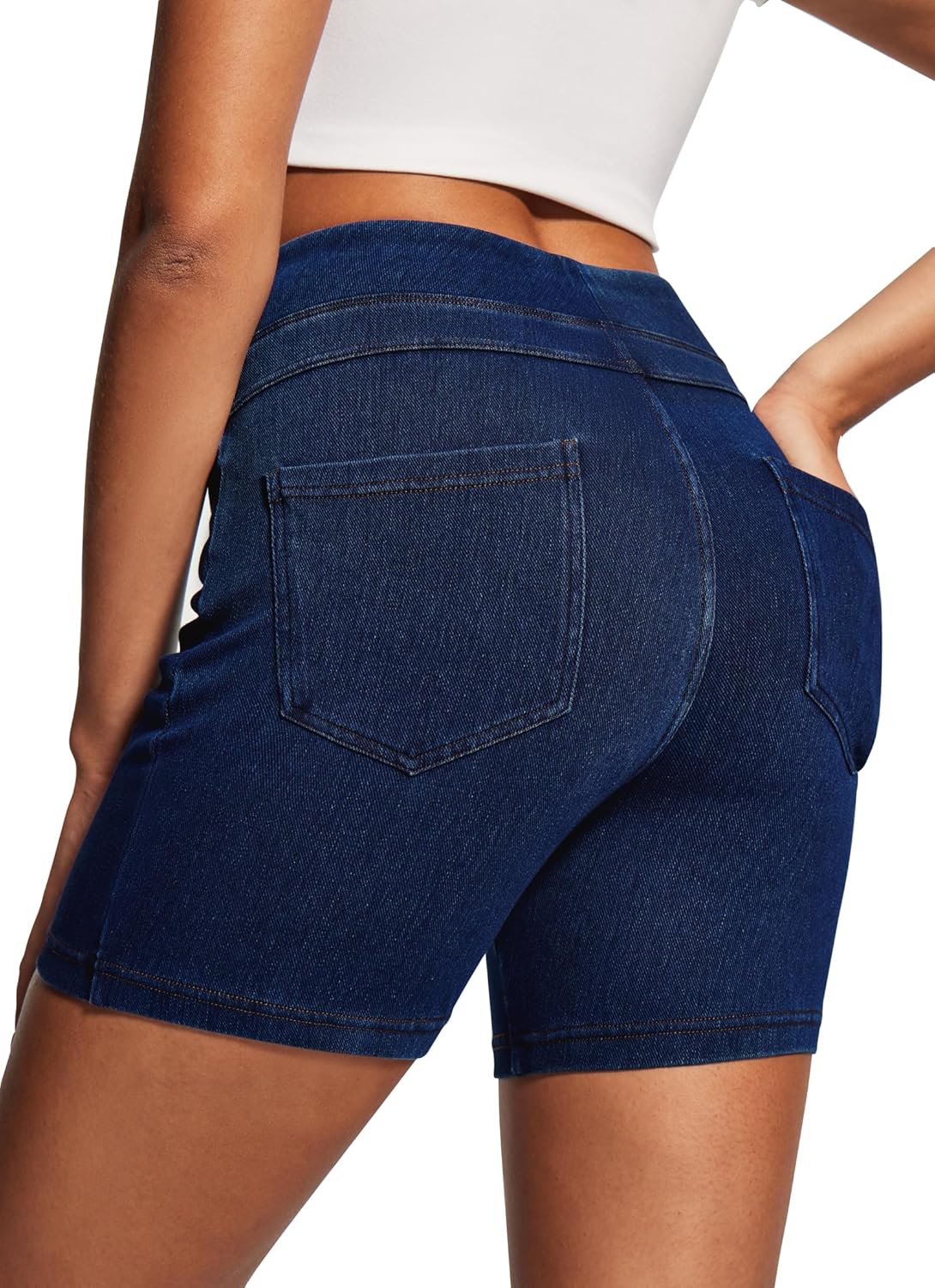 Stretchy Jean Shorts Womens High Waisted Denim Shorts for Women with Pockets Pull On Jorts Casual Womens Shorts