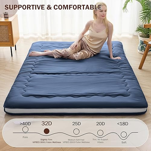 Miniatura 3 de Colchón de futón japonés de tamaño matrimonial, colchón plegable de 4 pulgadas de grosor, tapete para dormir, futón shiki tradicional relleno de