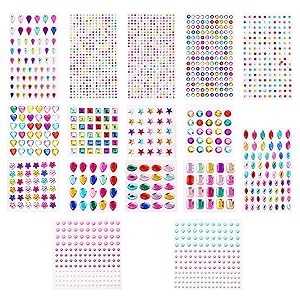 Vicloon Diamantes de Imitación Autoadhesivos,16 Hojas Pegatinas Diamantes Imitación,1908pcs Brillantes Diamantes Pegatinas para Decoración Manualidades,Cuerpo,Maquillaje,Cara,Uñas