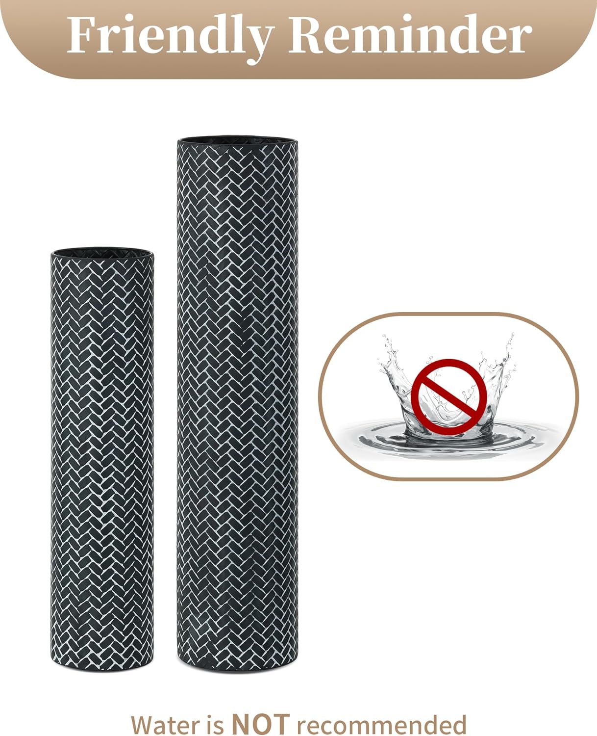 Sziqiqi Black Tall Floor Vase: 27.6/21.7in Metal Modern Cylinder Floor Vases - Woven Texture Extra Large Decorative Vase Set of 2 Home Decor for Living Room Bedroom Home Corner Indoor Office - Image 9
