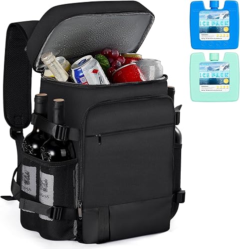 Mochila enfriadora, 35 latas, mochila térmica aislada, 2 compartimentos a prueba de fugas, mochila de almuerzo para viajes, campamento, mochila