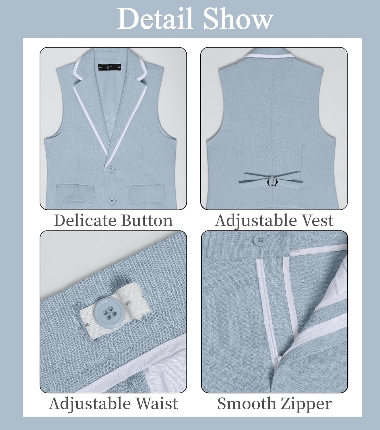 DOISPON Boys Suit Kids Tuxedo Slim Fit 5 Pcs Shirt Vest Pants Set for Teens Dress Clothes Wedding Outfit with Tie and Bow Tie