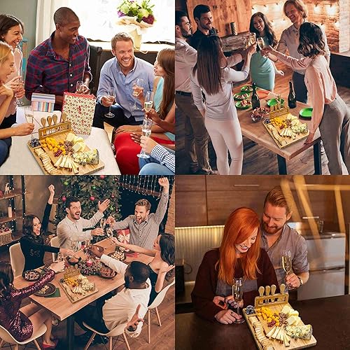 Miniatura 3 de BlauKe Juego de tabla de queso y cuchillos de bambú de 14 x 11 pulgadas, tabla de cortar queso de madera, bandeja de servir, juego de tabla de