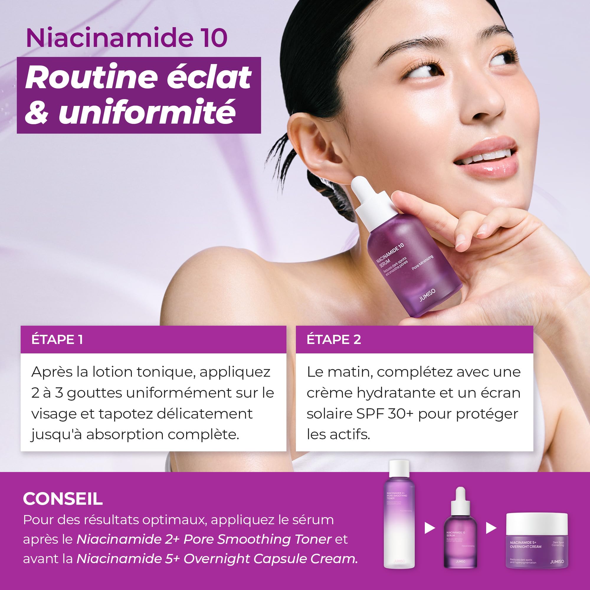 JUMISO Sérum anti-taches brunes 10 % niacinamide - TXA + glutathion - Sérum éclaircissant pour le visage pour un usage quotidien - Gel d'eau sans boulochage - Aide à unifier le teint de la peau