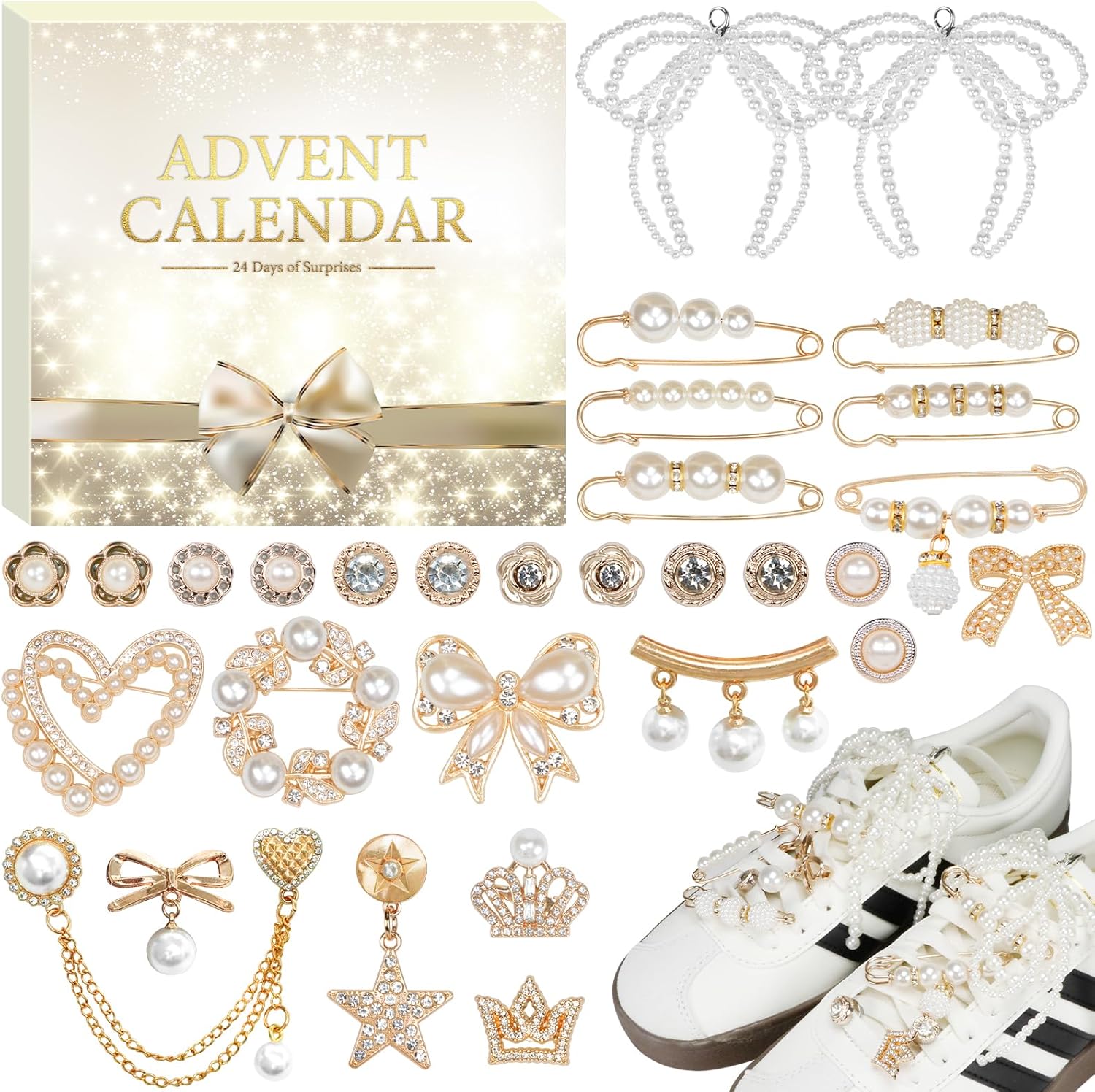 Advent Calendar 2025 for Girls Women DIY Shoe & Socks Charm Jewelry Kit with Brooches and Pins Christmas Countdown Calendar