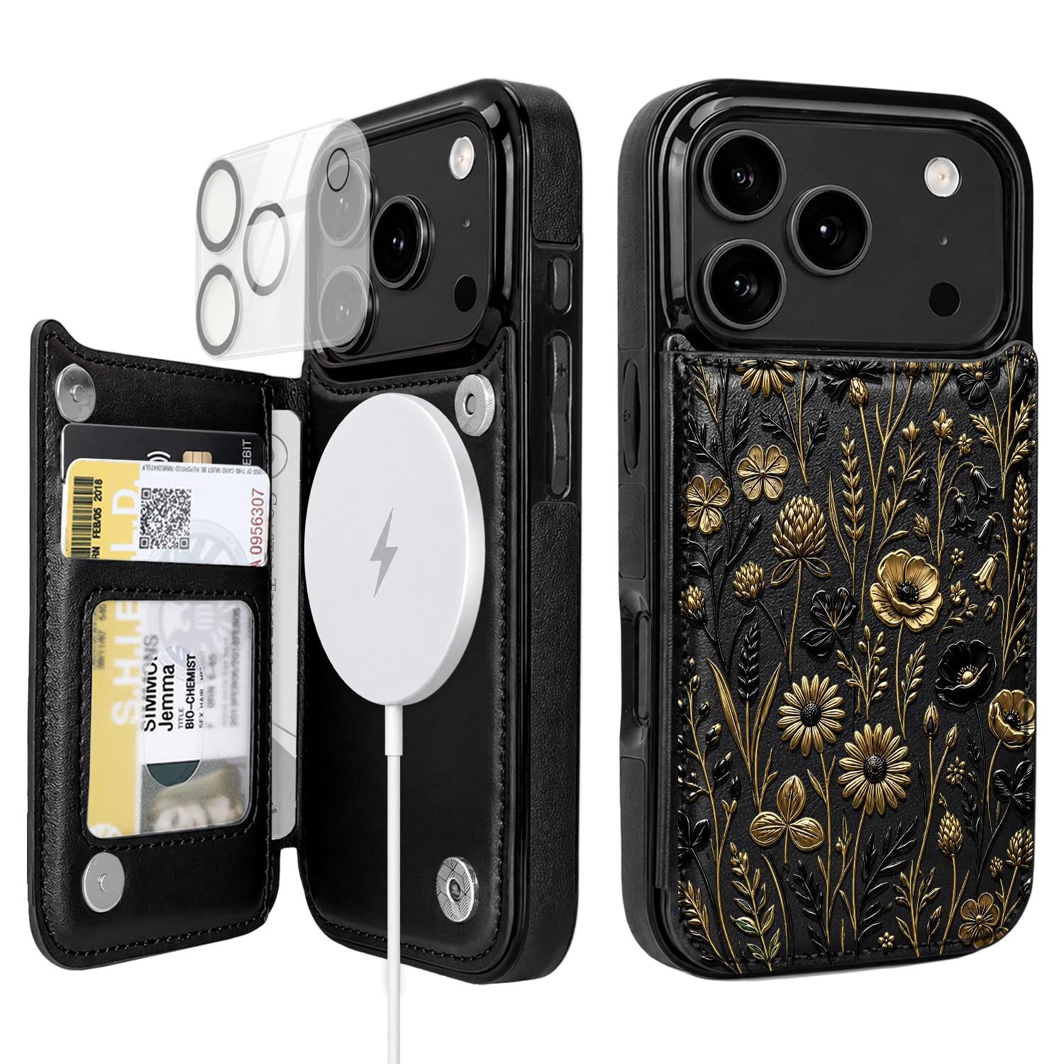 for iPhone 18 Pro Magsafe Wallet Case with Card Holder,Wildflowers