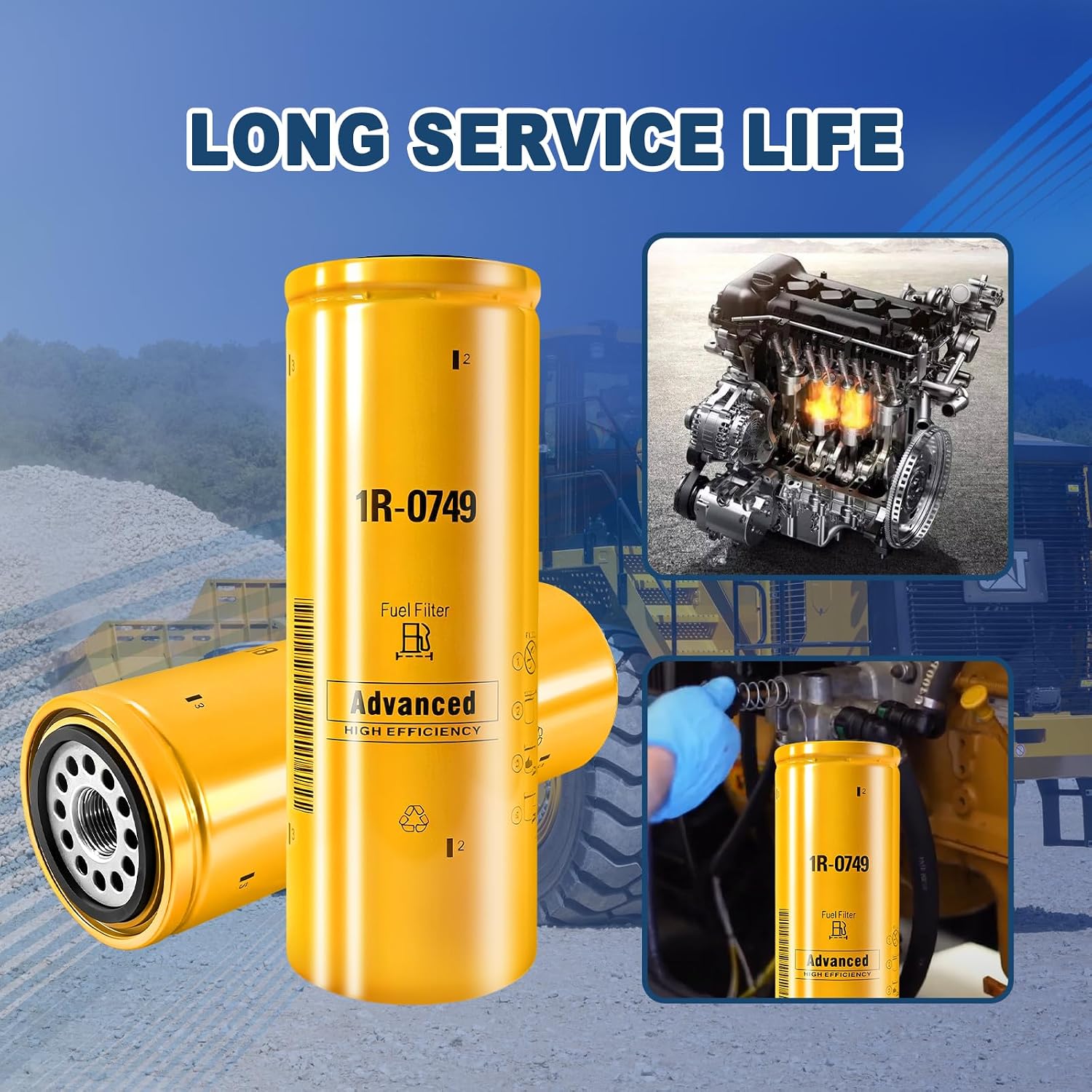 1R-0749 Fuel Filter Compatible with Caterpillar for Cat for Duramax Diesel Engine Advanced High Efficiency 2 Micron Absolute Cellulose Media Filters Particles 1R0749 BF7587 FF5319 4003 1PCS