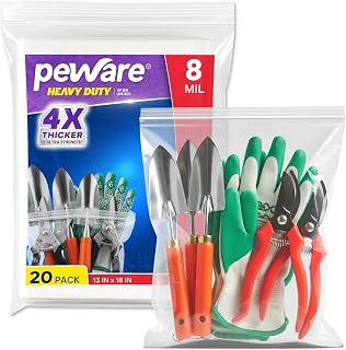 Heavy Duty Zip Seal Lock Bags, 13"x18" Extra Thick Storage Bags, 20 Pack | 2 Gallon, Waterproof, Reusable Clear Poly Plastic Baggies, Resealable Zipper, Large Storage for Tools, Packaging, Clothes