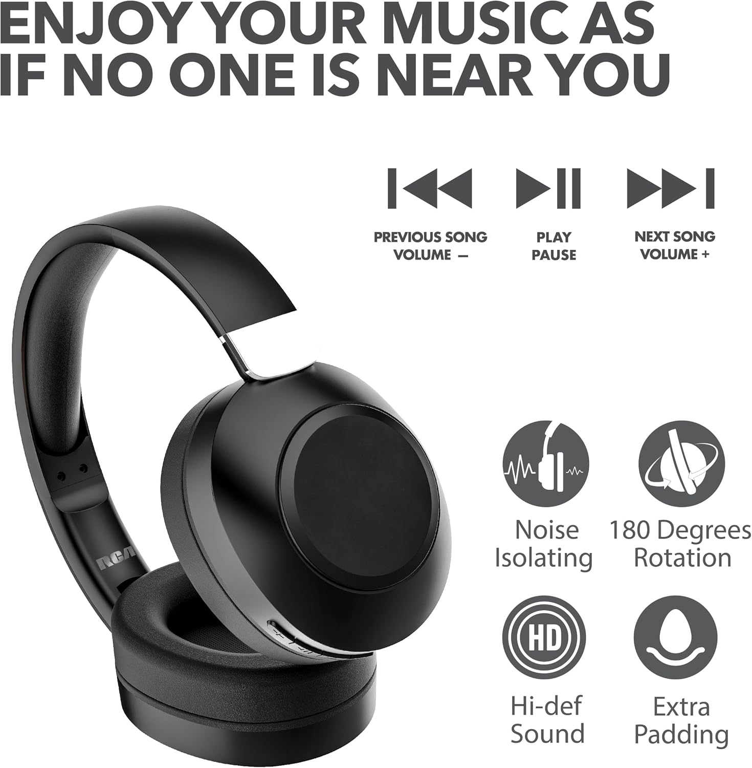 RCA Wave-54 Wireless Over-Ear Bluetooth Headphones, Hi-Res Audio, Deep Bass, Noise Cancelling, Bluetooth 5.3, Foldable Headset with Mic, 12H Playtime, Comfortable for Travel, Work & Gaming