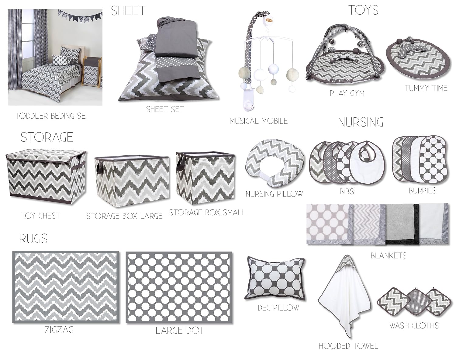 Bacati - Mix N Match Ikat Zigzag/Chevron Nursery Storage (Wall/Crib Storage Organizer, Grey)
