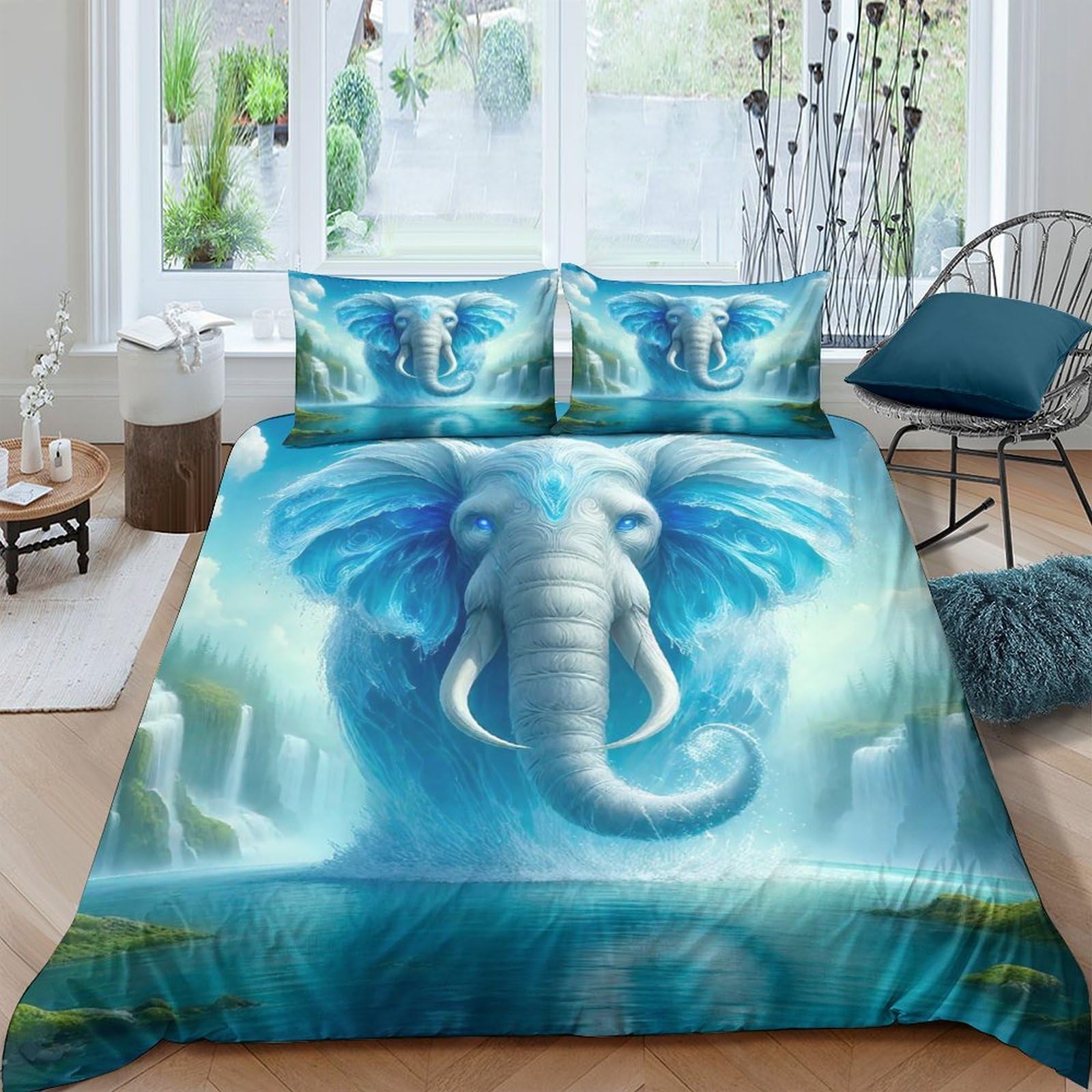 Housse de couette éléphant 200x200 cm colorée pour chambre d'enfant