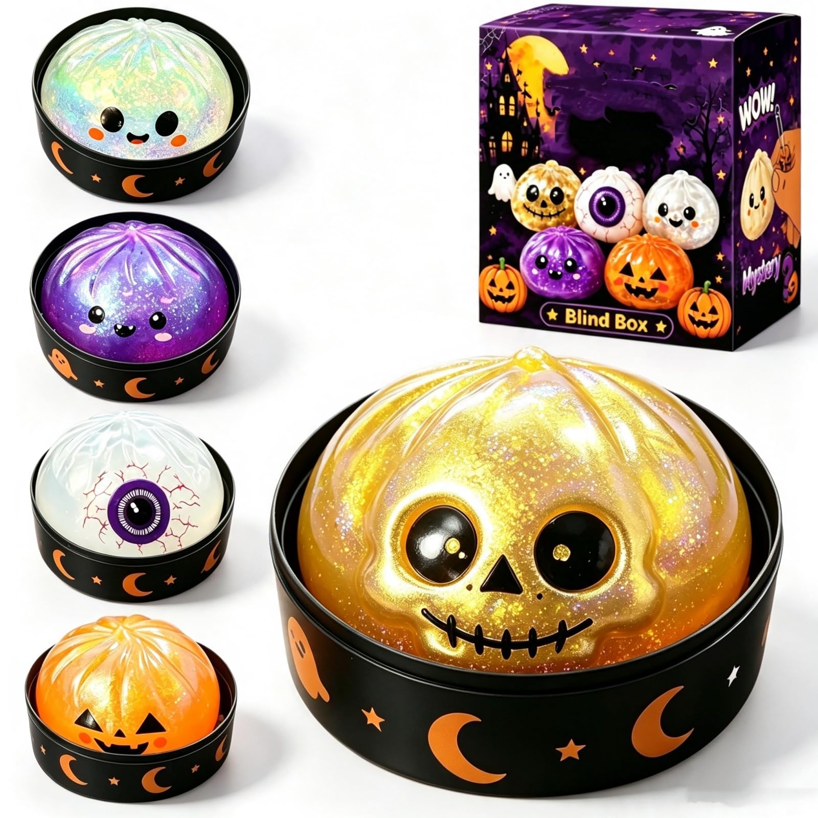 Halloween Squishy Mystery Box Set,Spooky Ghost Pumpkin Halloween Squish-ies