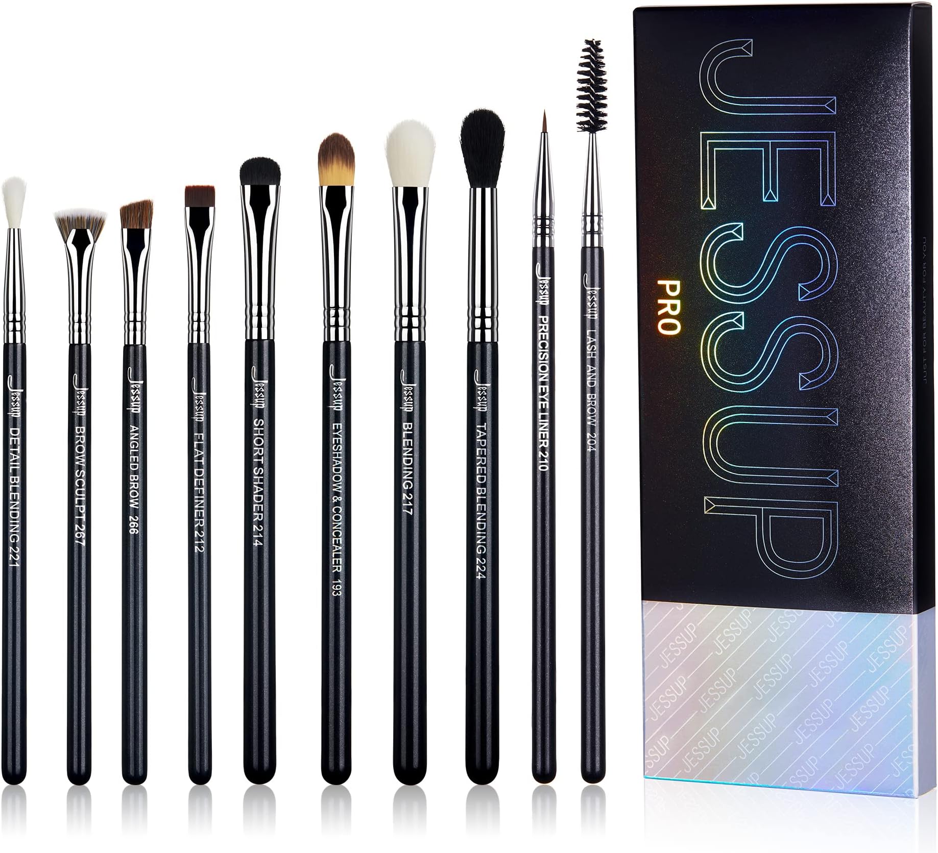 Jessup Eye Makeup Brushes 10 pcs with Cosmetic Bag, Premium Synthetic Eyeshadow Blending Concealer Eyebrow Eyeliner Brush Set T315