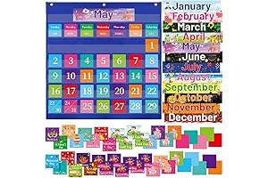 Colorful Classroom Calendar Pocket Chart with 96 Cards for Kids Toddlers Preschool Kindergarten Home Décor