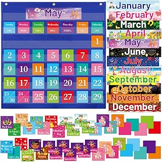 Fancy Land Classroom Calendar Pocket Chart School Monthly Calendar with 96 Cards for Classroom Decor Kids Toddlers Preschool Kindergarten Home Supply