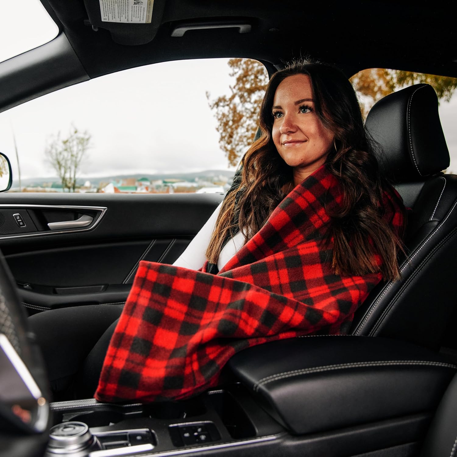 Camco Car & RV Heated Travel Blanket - Electric Blanket Features 7-Ft Power Cord Compatible w/Vehicle 12V Power Outlets - Measures 59” x 43” - Polar Fleece w/Red & Black Plaid Design (42804) - Image 2