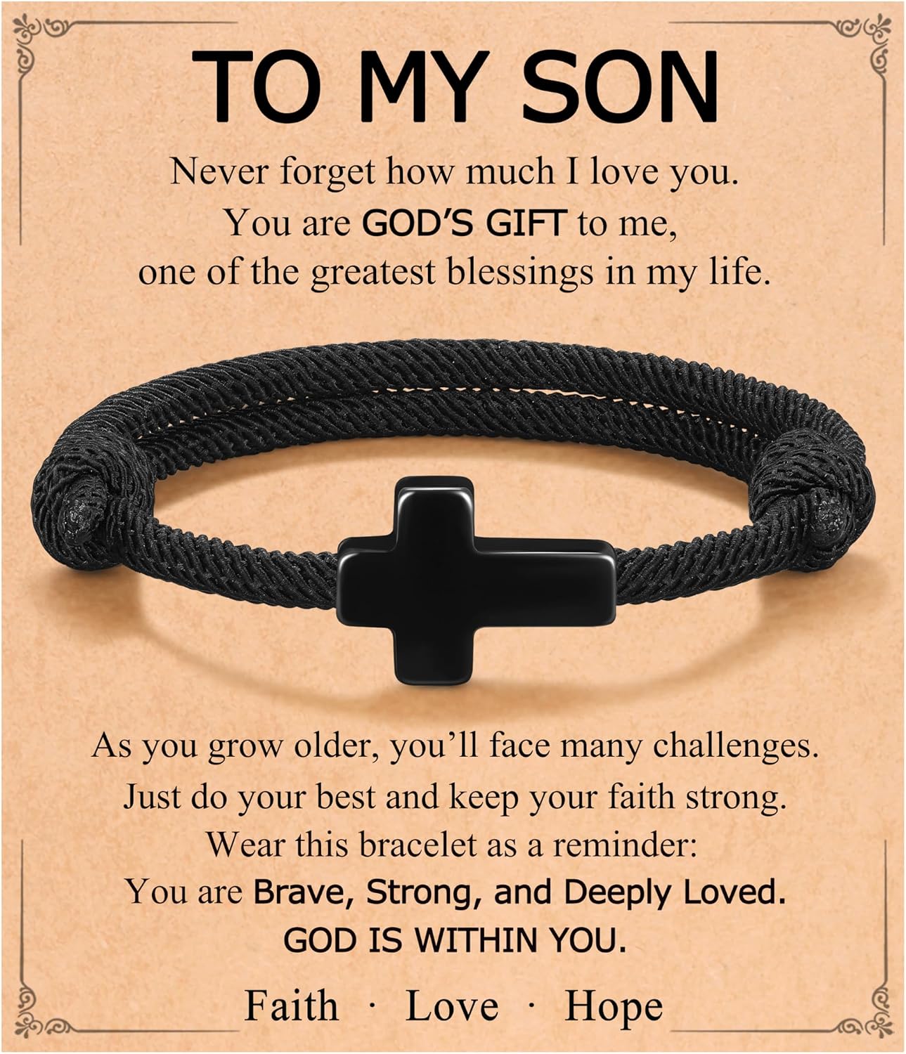 Adjustable Cross Bracelet Gifts for Son Grandson Birthday Christmas