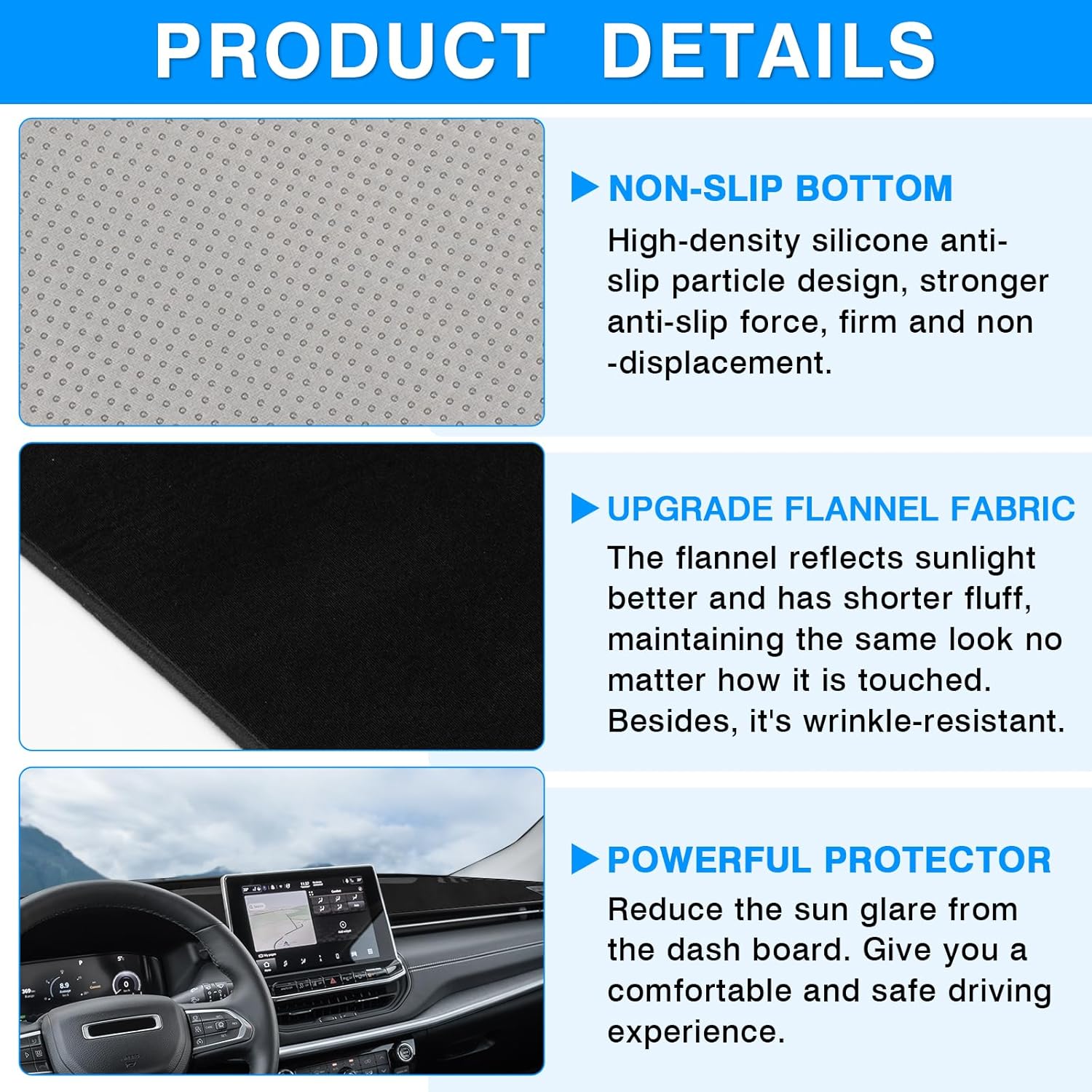 Autorder Dashboard Cover Mat for Jeep Compass 2022-2024 2025 Accessories Dash Cover Upgrade Flannel Dash Mat Sunshade Glare UV Rays Protector