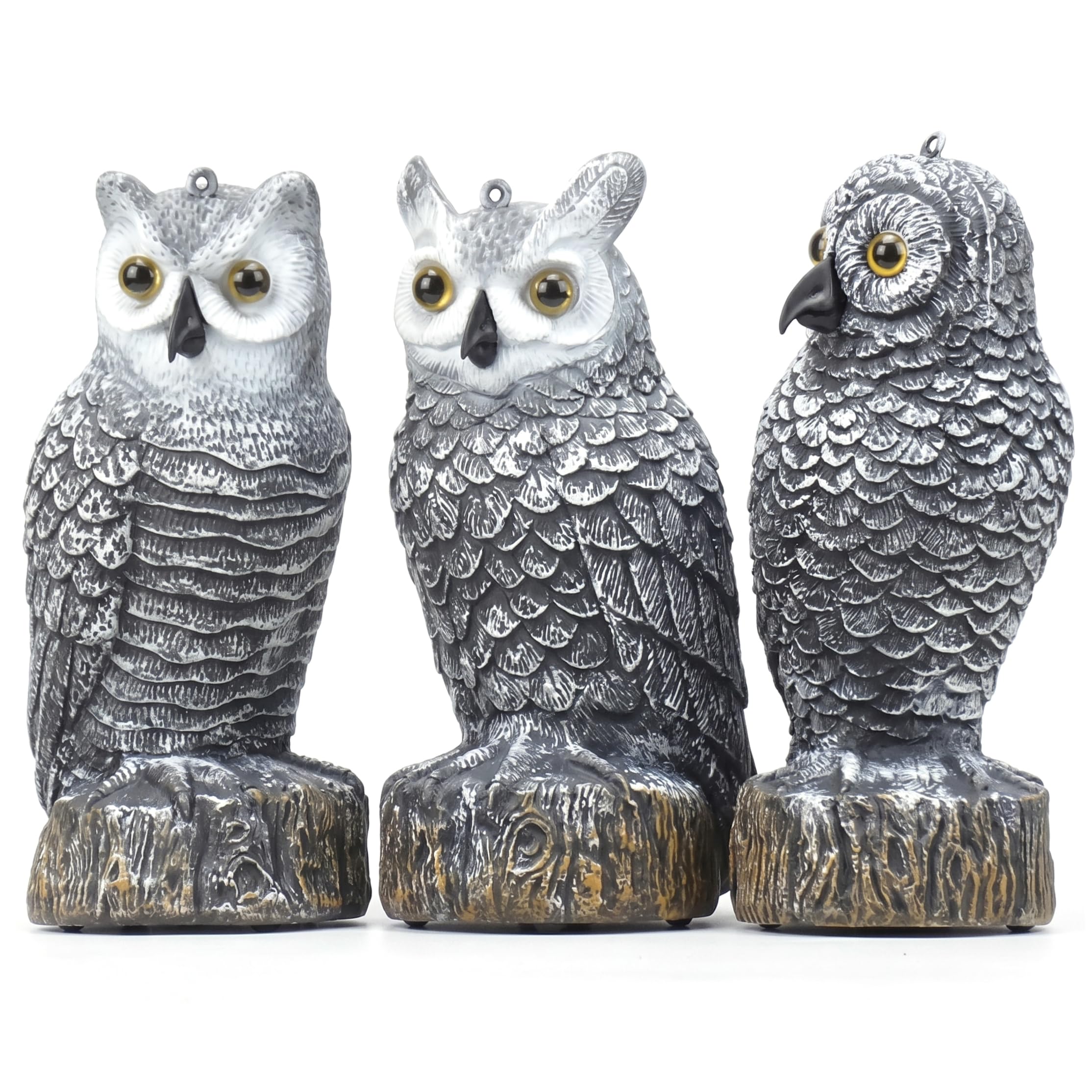 Tsawntd Statues, 3PCS Bird Scare Devices, Realistic Owl Decoy To Scare Birds Away, Plastic Bird Repellent Devices Outdoor For Outside Gardens, Black And White