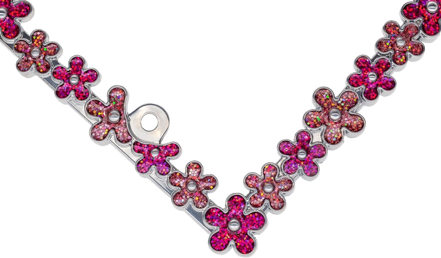 Creathome 3D Shining Daisy Wrenth License Plate Frame from Pure Zinc Alloy Metal Perfect Plate Holder, Chrome with Pink Glitter