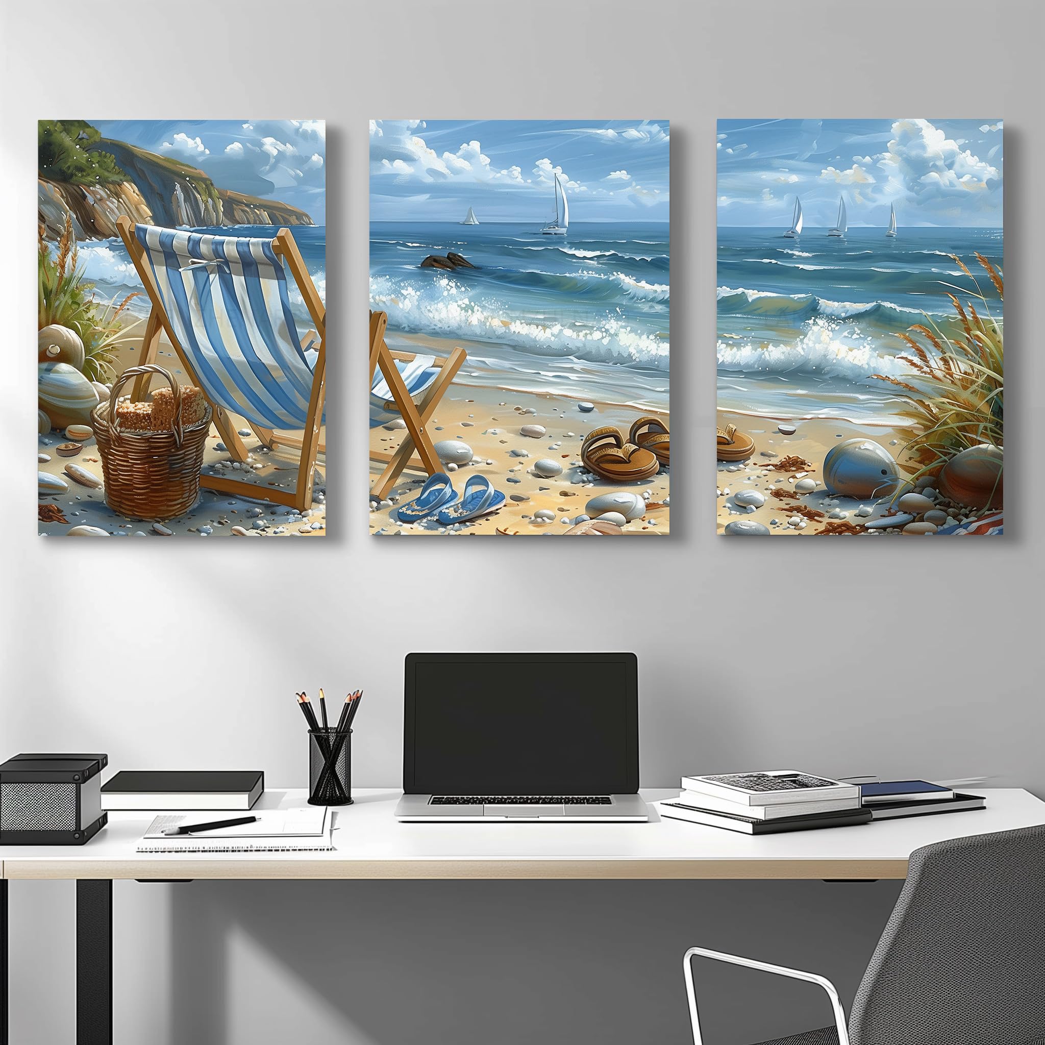 Amazon.com: LANZHENZHENART 3Pcs Blue Ocean Wall Art Fun Bathroom