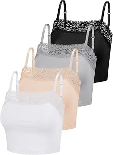 Bencailor 4-Pack Women's Lace Cami Bralettes - Soft Adjustable Spaghetti Strap Crop Tops Bandeau