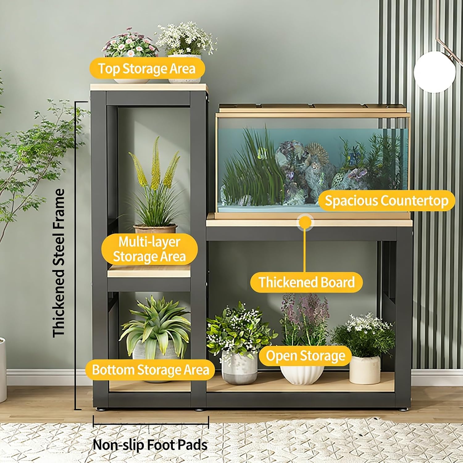 Aquarium Stand with Storage,Metal Fish Tank with Multi-layer Rack, Heavy Duty Turtle for Living Room Bedroom Office(White,80x35x70cm/31x14x27.5")