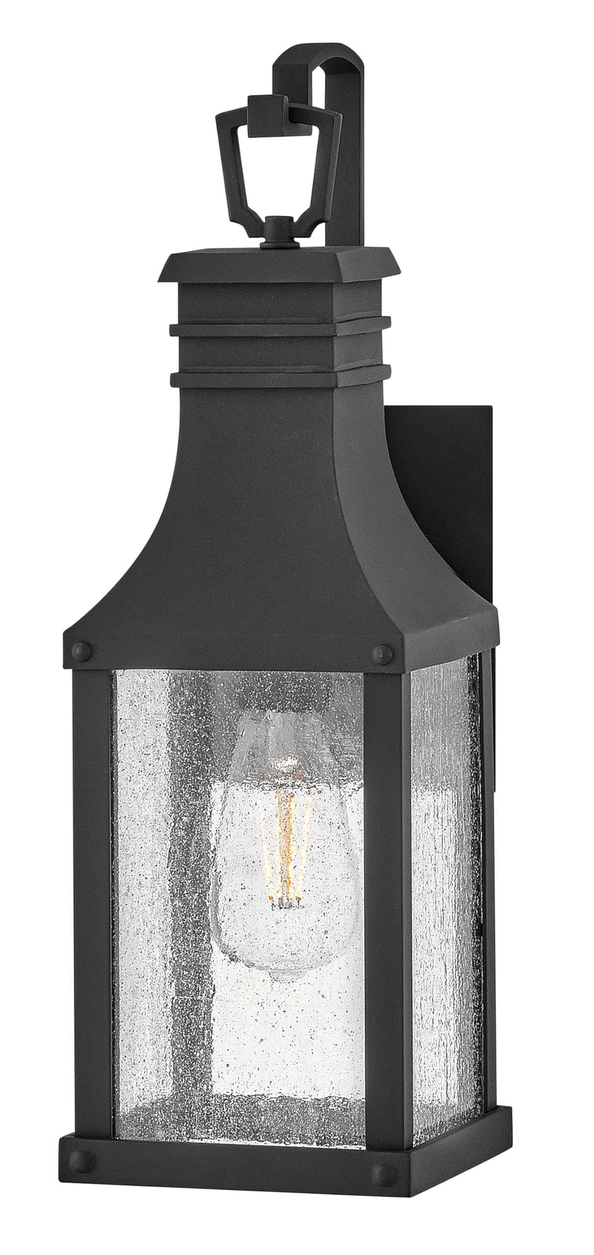 Hinkley Beacon Hill Medium Wall Mount Lantern - Estate Series, 1-Light, Aluminum, Clear Seedy Glass - Museum Black Finish