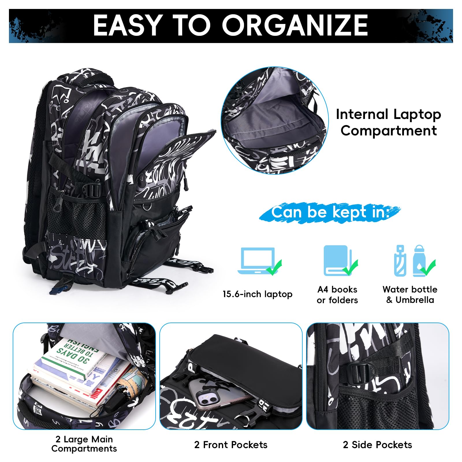 Amythe Mochilas Escolares con 6 Ruedas para Niños y Adolescentes Moda | 6 Ruedas Mochila Carro para Chicos 15.6 pulgadas, Trolley Escolar para Colegio, Ocio y Viajes, Vuelta al cole, Negro