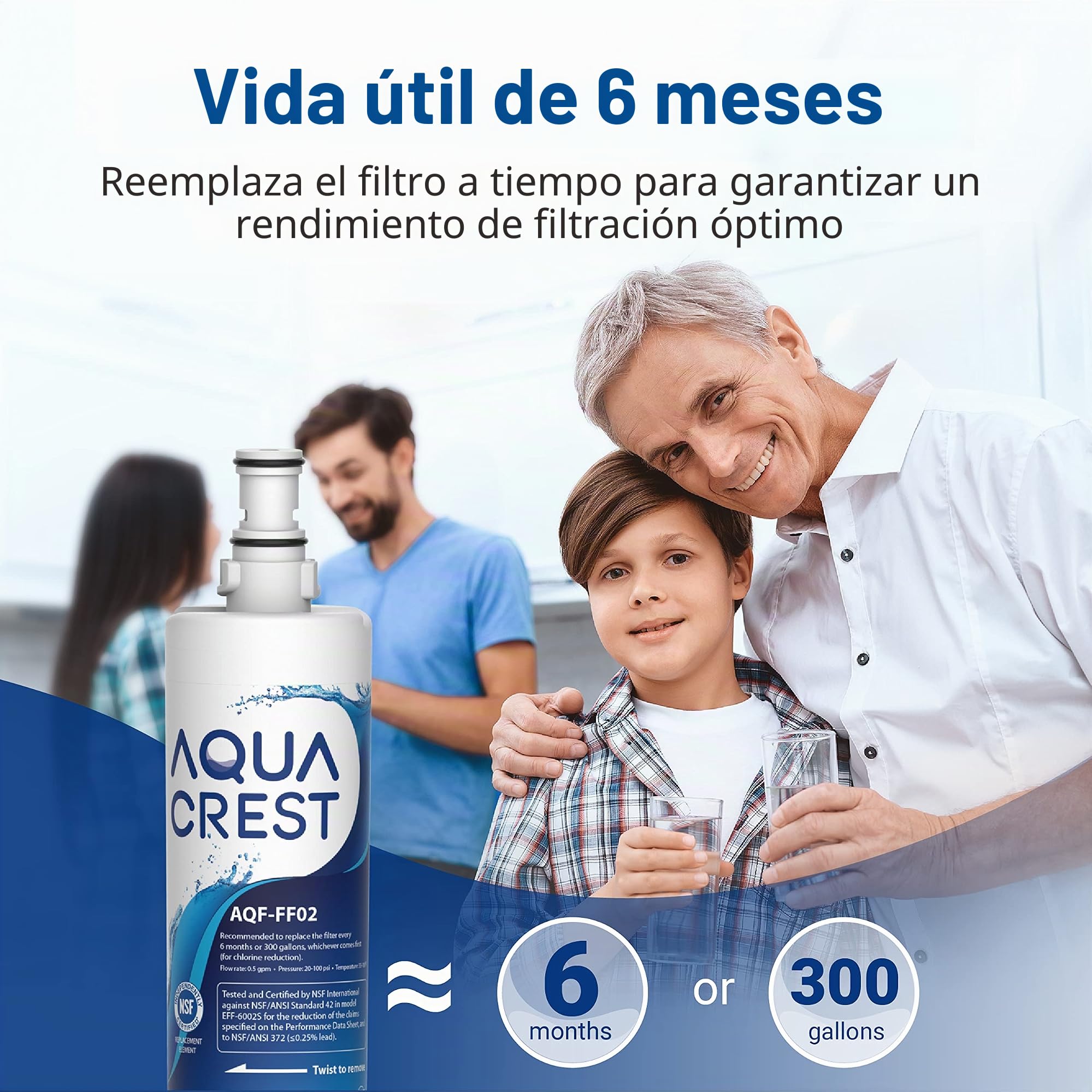 AQUA CREST 4396508 Filtros de Agua Frigorífico Compatible con Whirlpool (3) | Compatible con Whirlpool SBS002 4396508 481281729632 S20BRS SBS200SBS003 SBS001 461950271171 481281728986