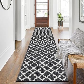 SHACOS Long Hallway Runner Non Slip 60x240 cm Washable Carpet Runners Black