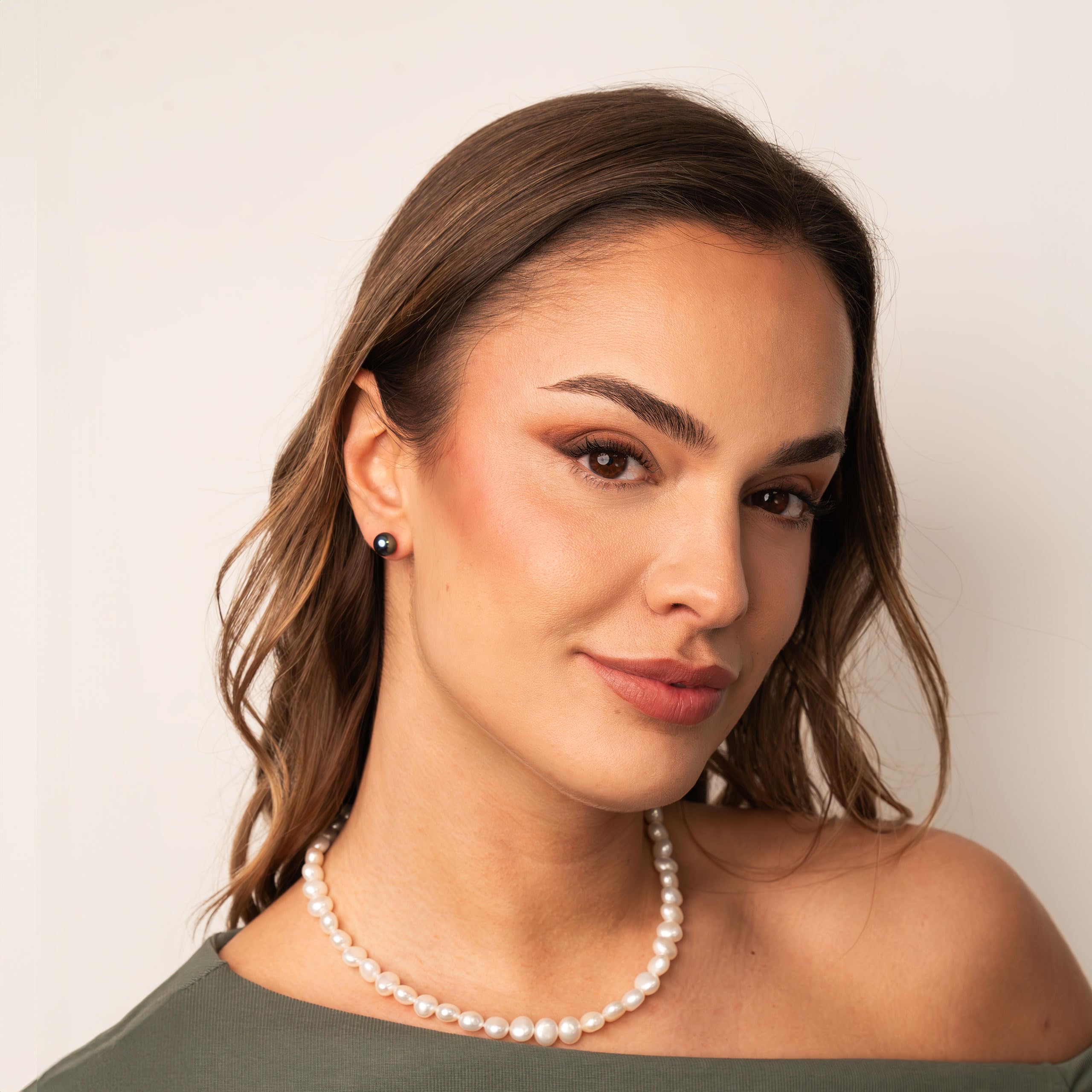 Orecchini da donna di perle bottone coltivate d'acqua dolce in nero SECRET & YOU - Argento sterling 925 - Disponibile in 4 misure da 8 mm a 11 mm