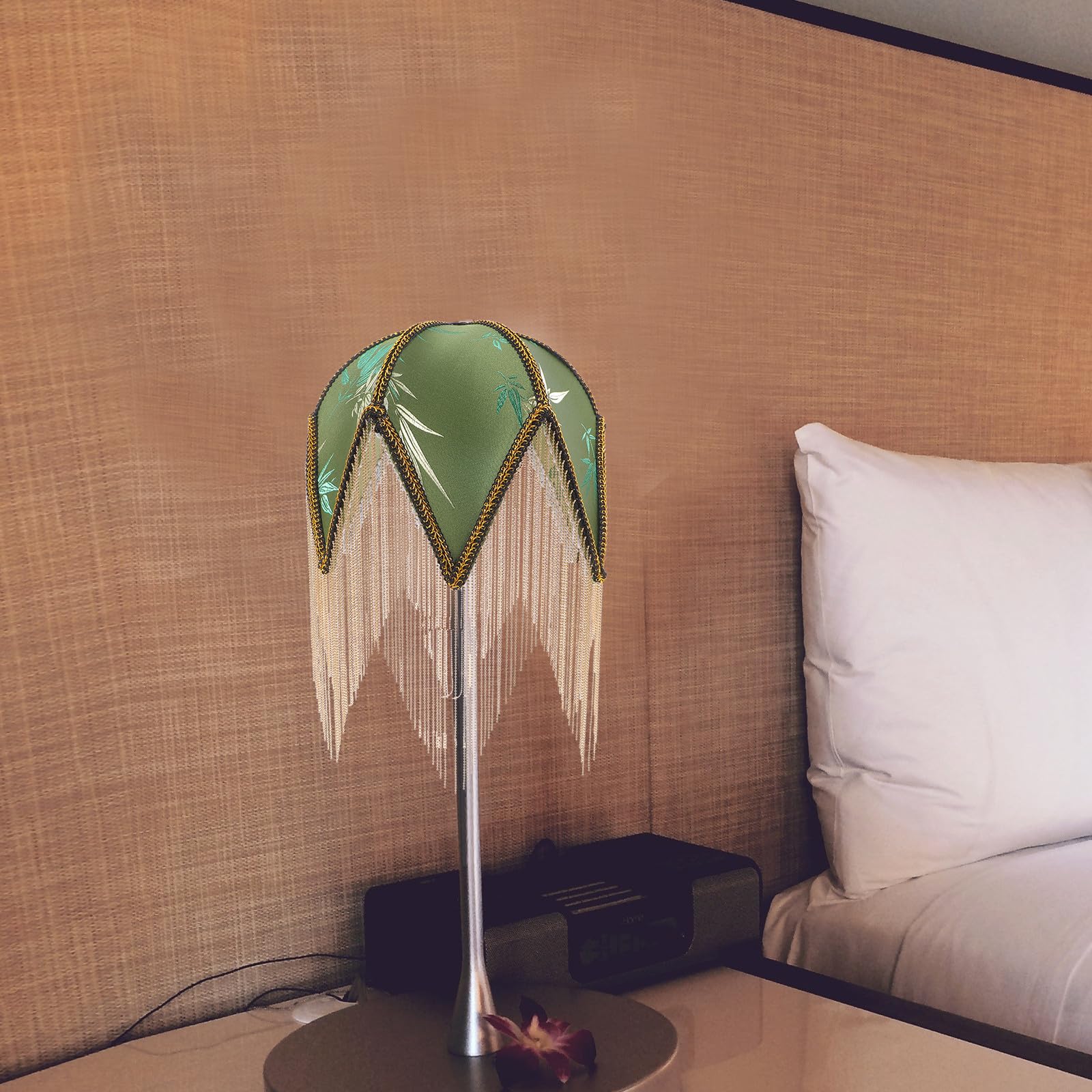 POPETPOP Paralume per Lampada da Tavolo e Lampadario, Verde, Motivo Foglia, Struttura in Ferro, Foro Centrale 1cm, Luce Morbida e Diffusa