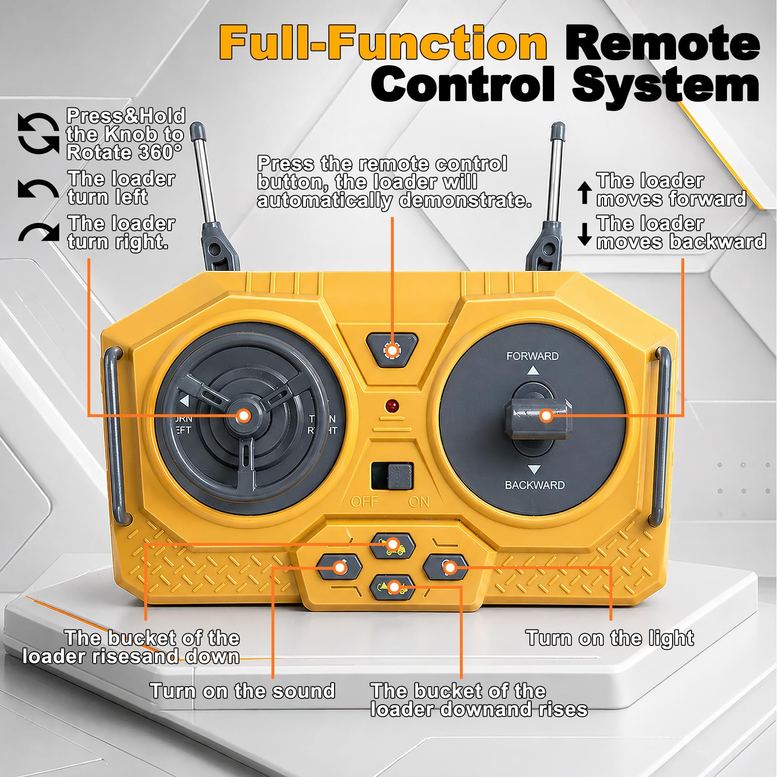 YESHIN Pala gommata telecomandata, 1:20 RC veicolo da cantiere per bambini, escavatore RC a 9 canali con telecomando da 2,4 GHz, lunga durata di gioco, veicolo da cantiere, regalo per bambini dai 3