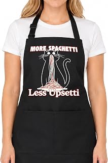 Black Cat Italian Spaghetti Apron with Pockets | Black Cat Lovers Gifts,Funny Kitty Waterproof Adjustable Bib Apron for Kitchen Cooking Dishwashing Baking Grilling