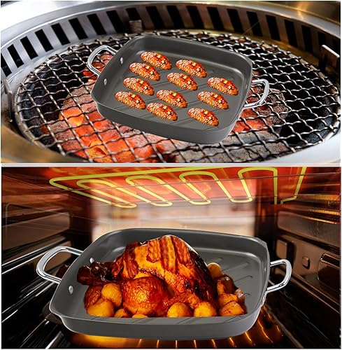 Miniatura 2 de Sartén rectangular de acero inoxidable de 11 x 15 pulgadas con asas para parrilla al aire libre, bandejas de barbacoa para asar a la parrilla,