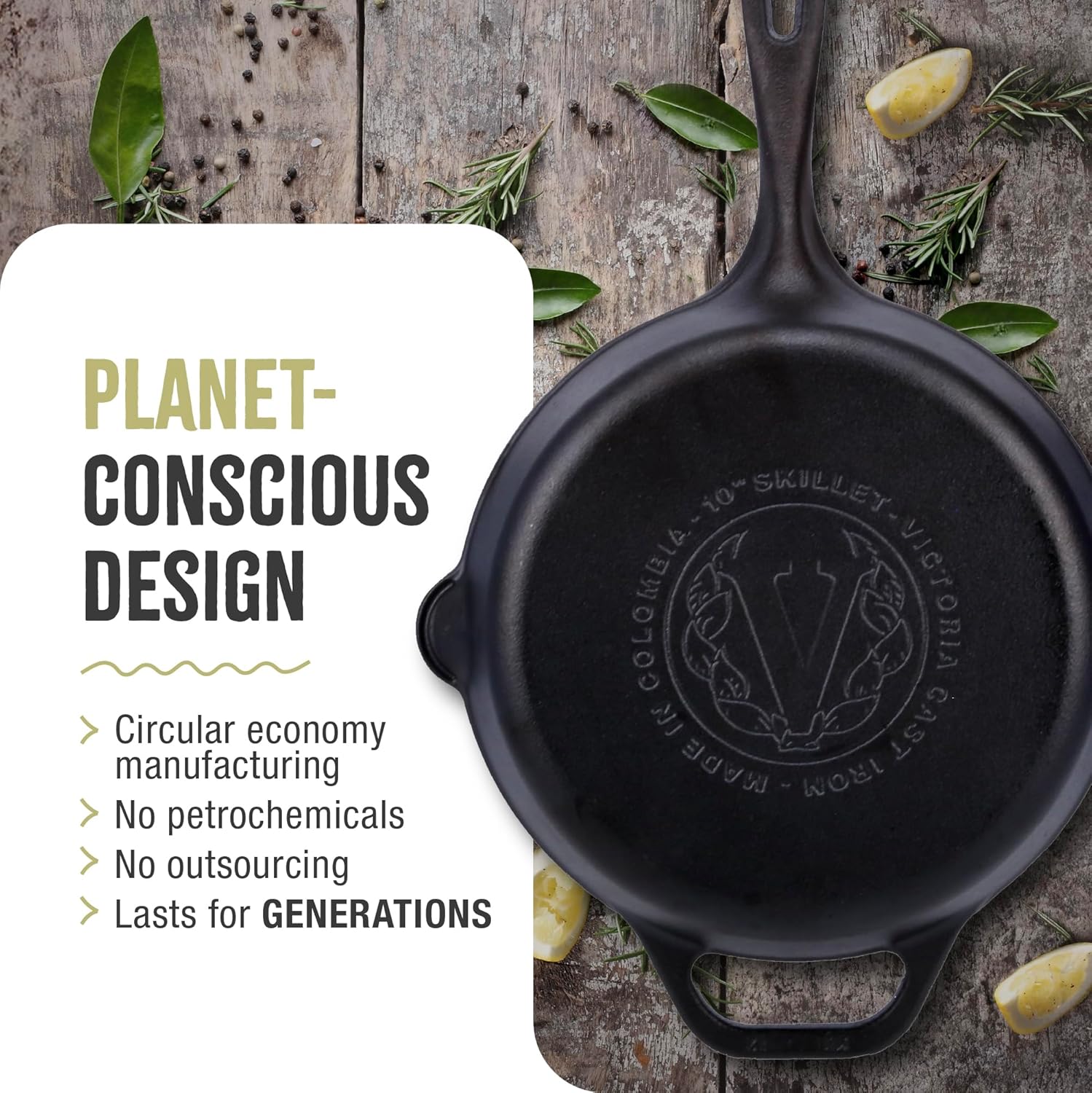 Victoria 10-Inch Cast Iron Skillet, Pre-Seasoned Cast-Iron Frying Pan with Long Handle, Made in Colombia